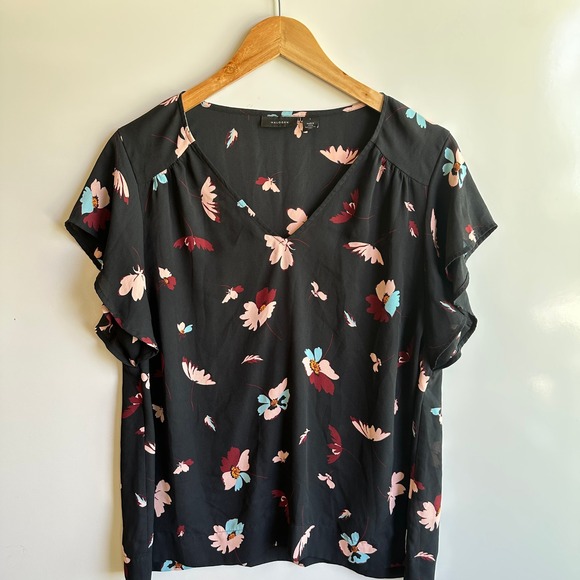 Halogen Top Black Floral Flutter Sleeve Fairy Large - Picture 8 of 11